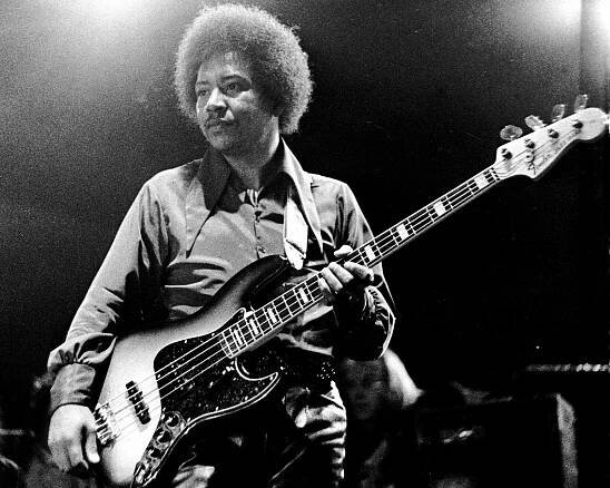 Billy Cox performs with the Jimi Hendrix Experience at the Isle of Wight Festival in August 1970