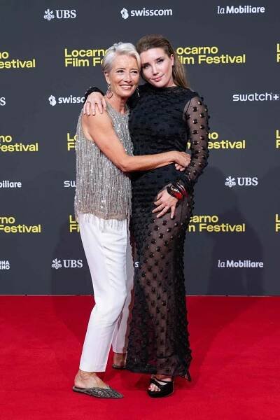 Emma Thompson and Gaia Wise smiling at a film festival
