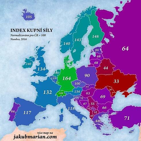 Student univerzitní Berlin Mathematical School Jakub Marian srovnal podle databází Numbeo index evropských států spotřebních cen a kupní síly.
