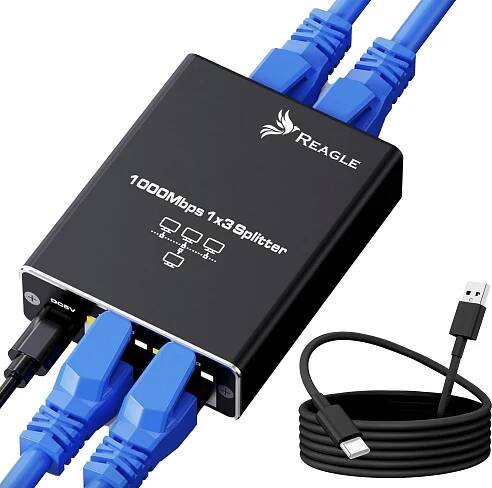 Adaptér Reagle Switch Splitter LAN Ethernet RJ45 3xRJ45 1000M 1GB