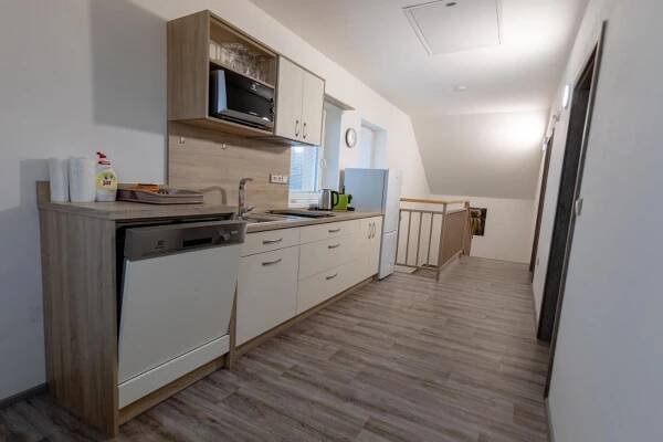 Kuchyň nebo kuchyňský kout v ubytování Apartmány Za Dvorem
