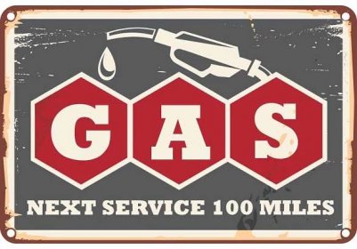 Cedule Gas Next Service 100 miles - TOP plechove retro cedule
