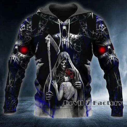 Jaro podzim pánské oblečení vikingské mikiny mikina 3D potisk Lebka anděl Streetwear Vintage pánské pulovry s dlouhým rukávem