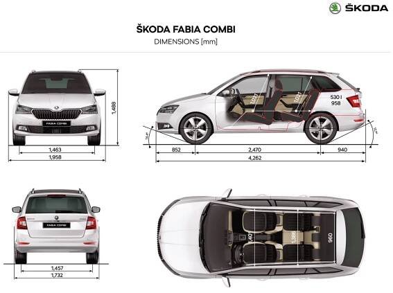 Rozměry Škoda Fabia Combi 3 generace
