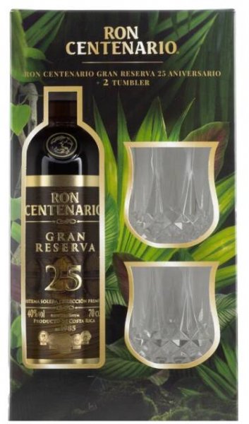 Ron Centenario 25 Jahre Gran Reserva Geschenkset mit 2 Tumblern