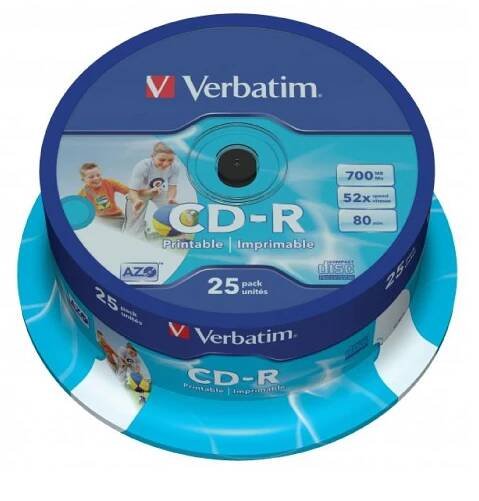 Verbatim CD-R DLP Printable 700MB 52x cake 25 ks od 257 Kč