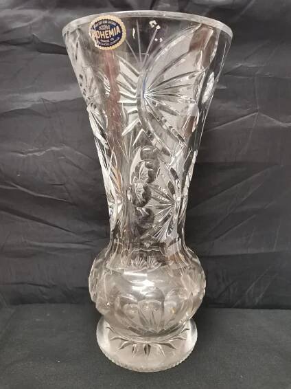 ÚŽASNÁ, RUČNĚ BROUŠENÁ, KŘIŠŤÁLOVÁ VÁZA, ZNAČENÁ, TOP 30,5cm 3Kg C53 - Starožitnosti