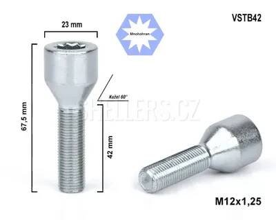 Obrázek produktu pro Kolový šroub M12x1,25x42 kužel s vnitřním mnohohranem, VSTB42,  Ø 23mm výška 67,5 mm