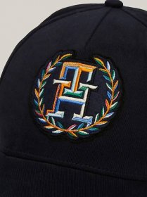 blue th monogram crest five-panel cap for men tommy hilfiger
