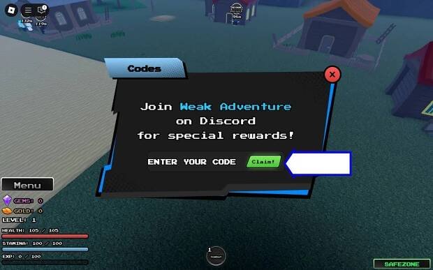 A screenshot of Aether Adventure in Roblox showing the game's codes field.