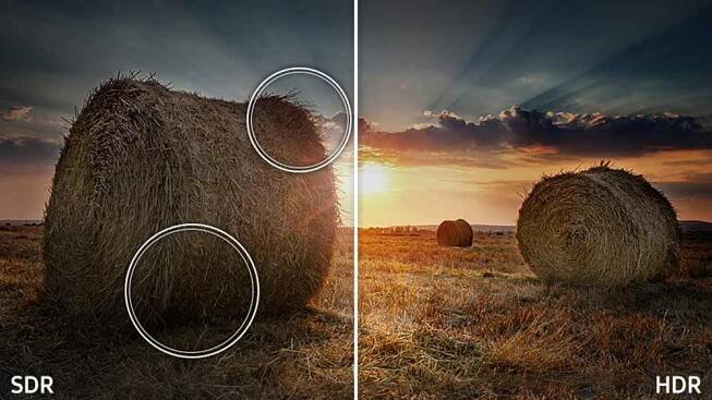 Obrázek balíků sena ukazující rozdíl mezi SDR a HDR kvalitou_04
