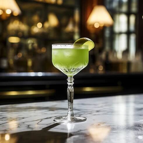 green color Chartreuse cocktail on bar 