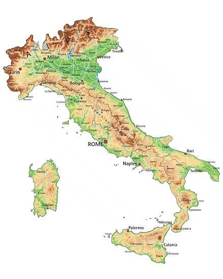 Mapa Itálie: Regiony, hory, ostrovy a základní informace o zemi