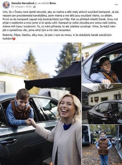 Danuše Nerudová zatím zapojila svou rodinu do kampaně nejvíce ze všech prezidentských kandidátů.