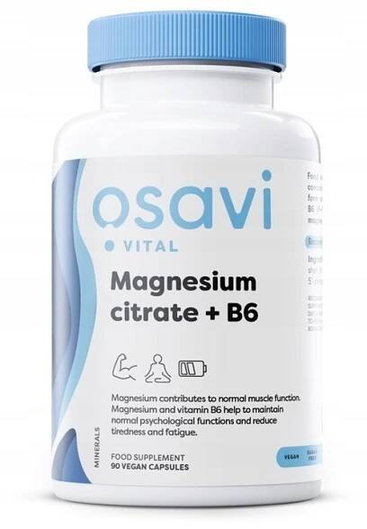 Osavi Magnesium Citrate + B6, 375 mg + 4,2 mg, 180 veganských kapslí