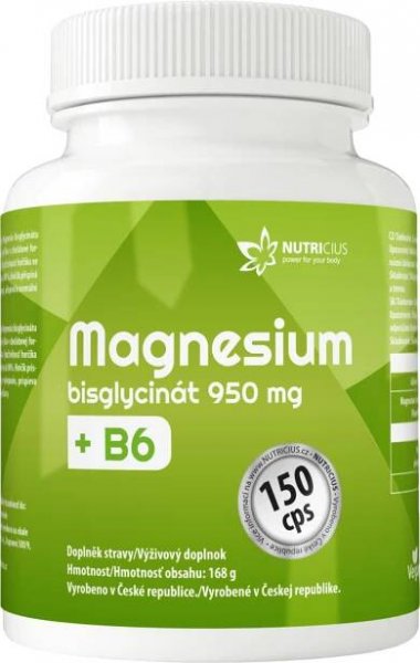 Nutricius Magnesium bisglycinát 950 mg + Vitamín B6 150 kapslí
