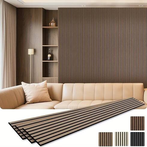 3/4-Pack 92.52&*; X7.87&*; 3D Wood Slat Wall Panel, Wood Panels For Wall, Acoustic Slat Wall Panel For Modern Interior Decor, TV Background, Living Room