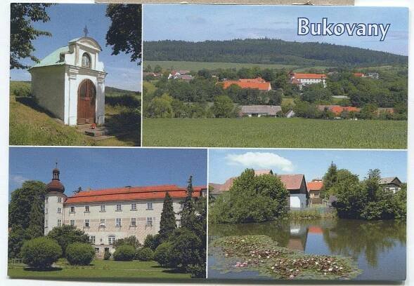 BUKOVANY, o. Příbram - kaplička, obec, zámek, rybník...