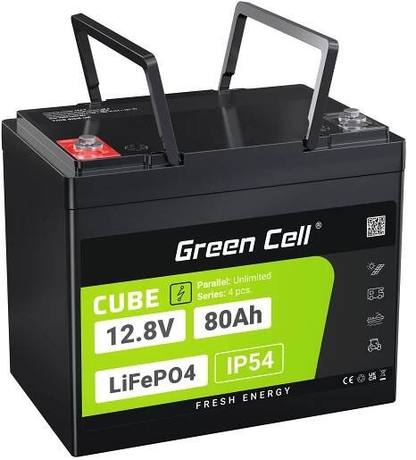 *Baterie Green Cell CUBE LiFePO4 LFPGC12V80AH Baterie LiFePO4 12V, 12,8V 80Ah, 1024Wh IP54 Lithium-železo-fosfátový Akumulátor pro karavany, čisticí zařízení, kemping a jiné