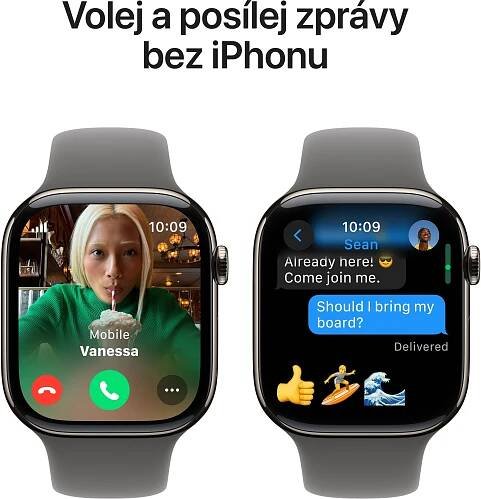 Apple Watch Series 10 42mm Cellular Přírodní titan se skálově šedým sportovním řemínkem - S/M