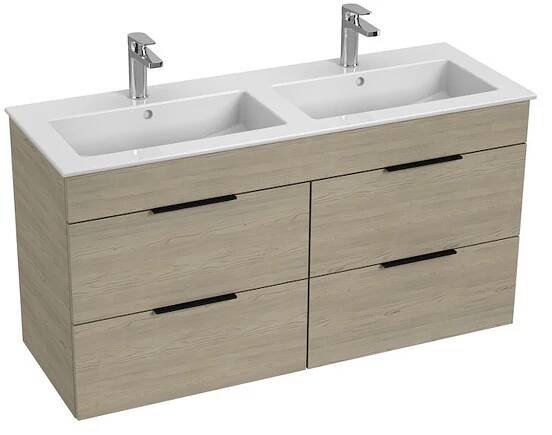 Jika Cube Skříňka s dvojumyvadlem 118x43,2x62,2 cm, 4x zásuvka, jasan - H4536621765141 | KOUPELNY-CZ.cz