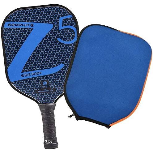 Pickleball paddle with its cushioned cover.