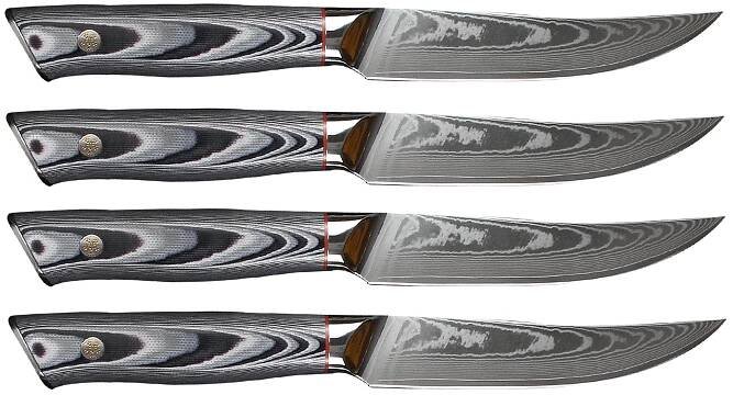 4 Piece Damascus Steak Knife Set