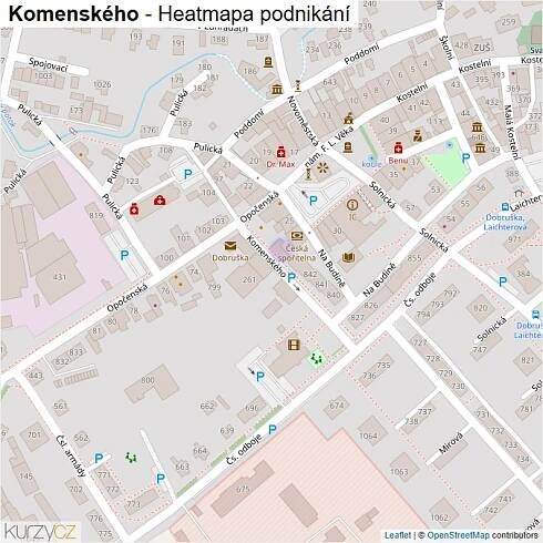 Mapa Komenského - Firmy v ulici.