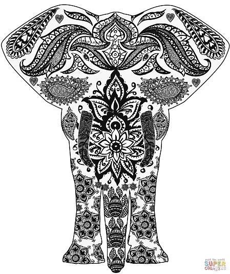 Zentangle slon omalovánka | Omalovánky k Vytisknutí Zdarma