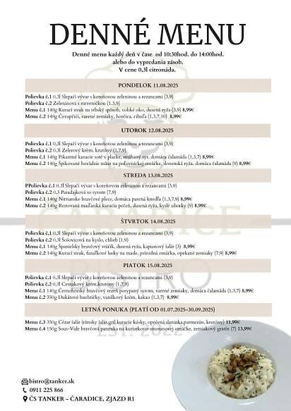 Denné menu BISTRO ČARADICE, Čaradice | restauracie.sk