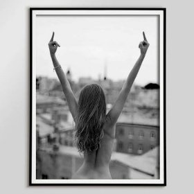 Nude Woman Middle Finger Poster, Black and White, Feminist Print, Nude Photos, Feminine Wall Art, Teen Girl Room Decor, Sexy Gift For Him
