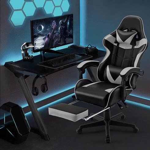 STRACER Gaming Chair with Footrest, Ergonomic Gamer Chair, Home Office Chair, PC Computer Chair, Headrest and Lumbar Support