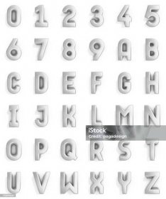 stříbrná abeceda a čísla - Bez autorských poplatků Trojrozměrným prostorem - Popis Stock fotka