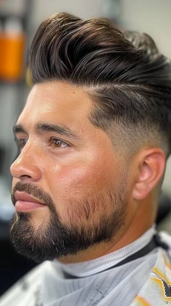 A man modelling a skin fade pompadour.