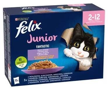 FELIX Fantastic Junior Multipack s hovězím, kuřecím, sardinkami, lososem v želé 12x85g