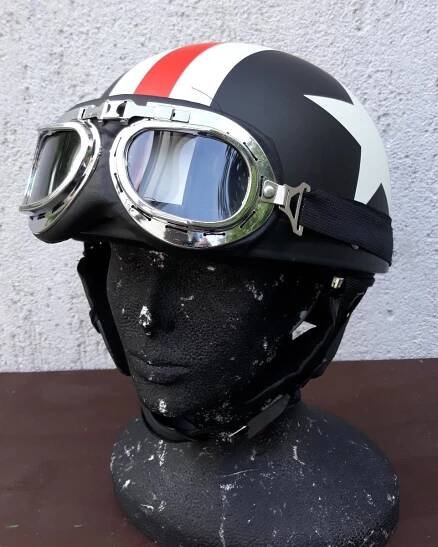 Replika retro moto přilby + moto brýle - Auto-moto