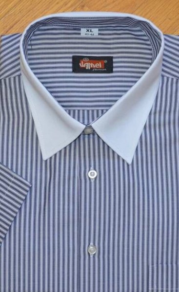 Pánská košile krátký rukáv Jamel Fashion Slim fit Bílá šedé pruhy Velikost: 43-44 XL