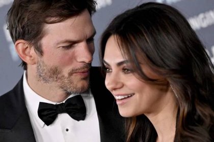 Mila Kunis Wore a Sheer Top Underneath Her Sequined Suit for a Red Carpet Date With Ashton Kutcher