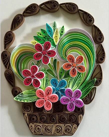 Quilling Basket of Flowers - Contact To Make An Order - Unique - Size 8''x10'' (S18)