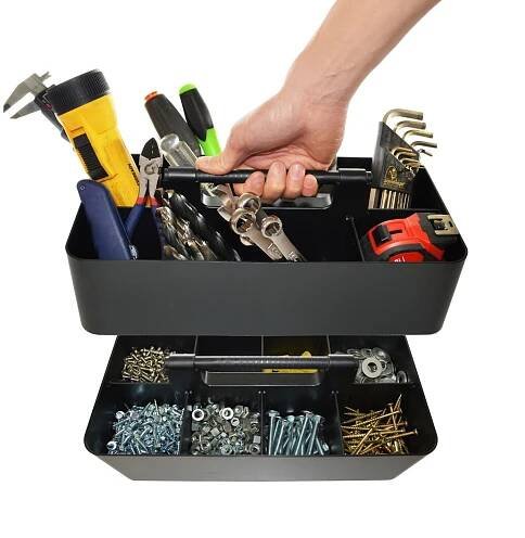 2 PACK - Enjoy Organizer Portable Caddy DIY 8 Dividers Plastic Tote Tool & Supply Cleaning Caddy with Handle Made In USA Black