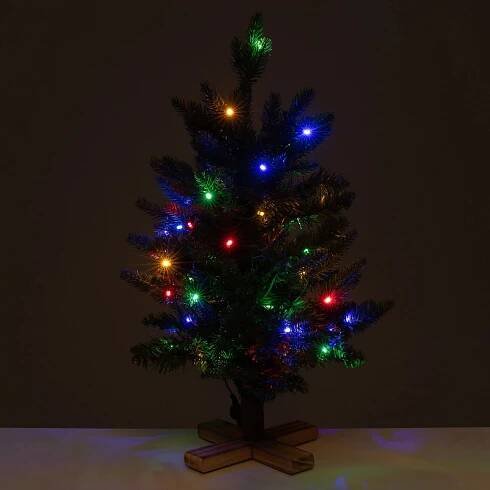 Luxusní vánoční 3D stromek QVC / jedle / 60 cm / 50 LED Deluxe / teplá bílá/vícebarevná / zelená
