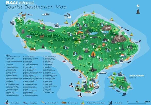 Bali Tourist Destination Map with Details