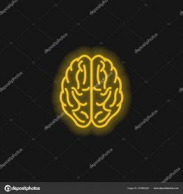 Brain Upper View Obrys Žlutá Zářící Neonová Ikona