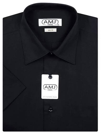 Pánská košile AMJ Slim fit s krátkým rukávem - černá