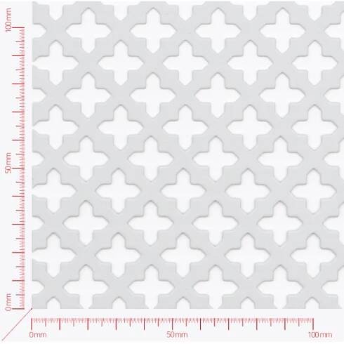 Děrovaný plech; děr. ozdobné; křížek ostrý přesazeně 12x12mm; rozteč 23mm