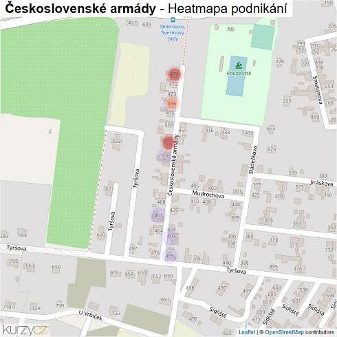 Mapa Československé armády - Firmy v ulici.