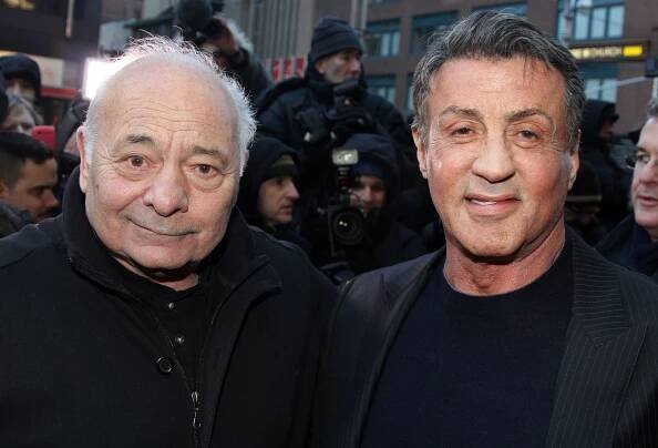Burt Young and Sylvester Stallone attend the "Rocky" Broadway opening night at The Winter Garden Theatre on March 13, 2014 in New York City