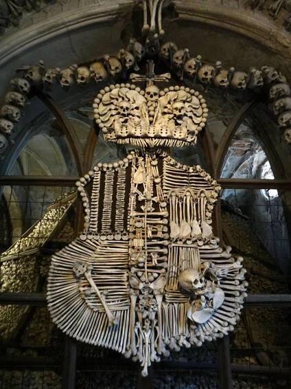 Schwarzenberg family emblem of skulls at Sedlec Ossuary