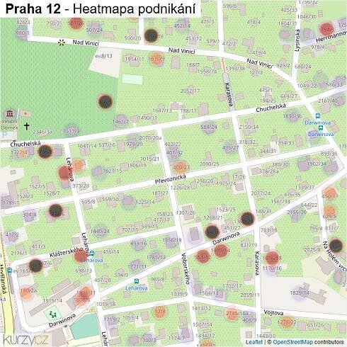 Mapa Praha 12 - Firmy v městské části.