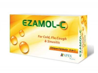 EZAMOL - C FOR COLD COUGH FLU & SINUSITIS ( CAFFEINE 25 MG + PARACETAMOL 500 MG + PHENYLEPHRINE 5 MG + TERPINE HYDRATE 20 MG + VITAMIN C 30 MG ) 20 TABLETS